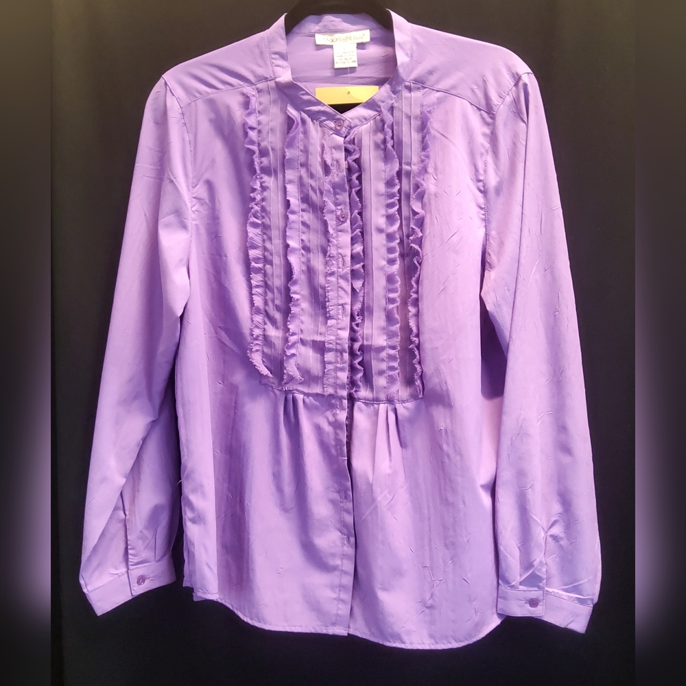 Moonlight Bay purple l/s ruffled button down blouse